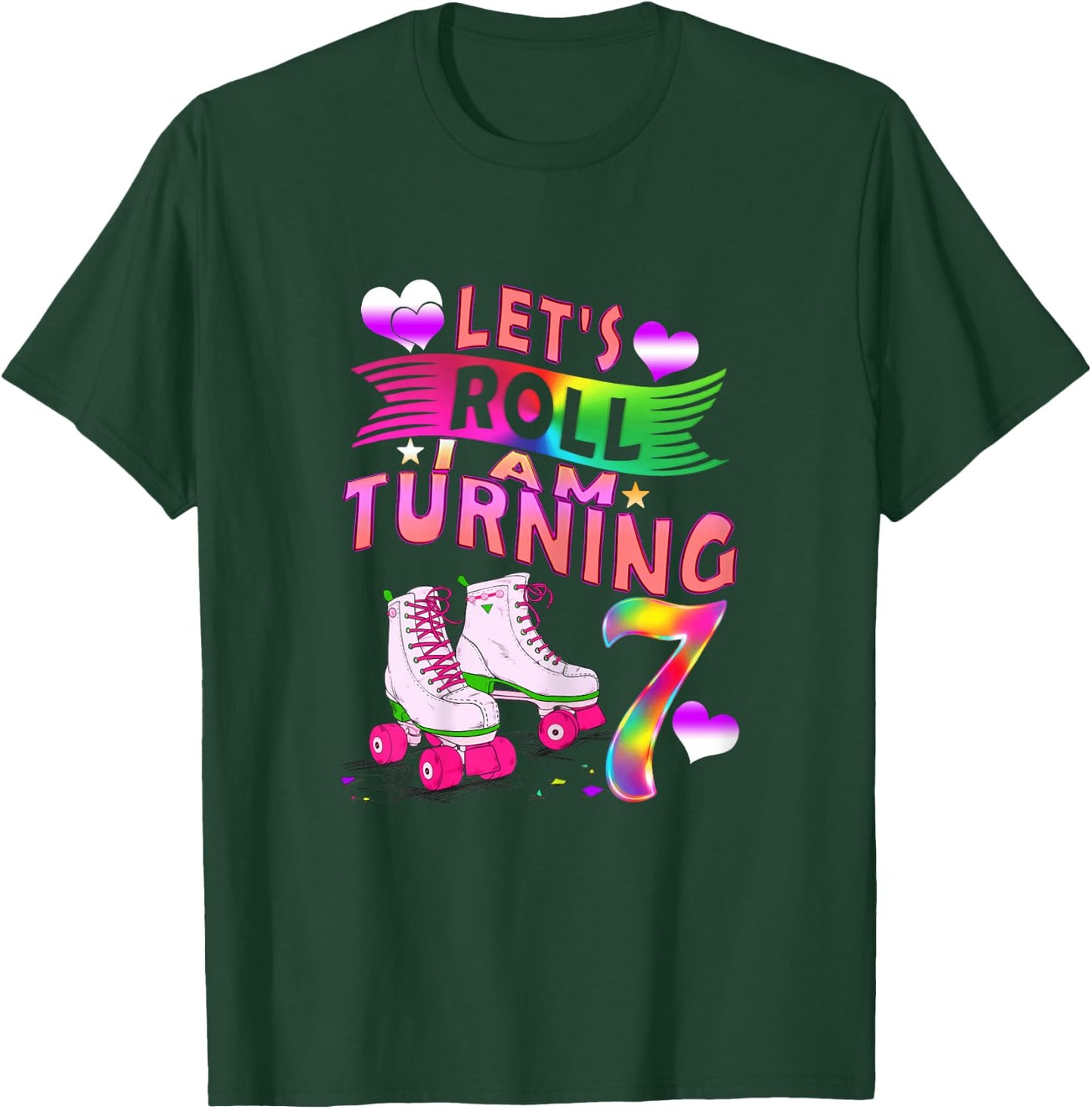 Let's Roll I Am Turning 7 Roller Skate 7th Birthday Rolling T-Shirt - T-Shirt | Forest