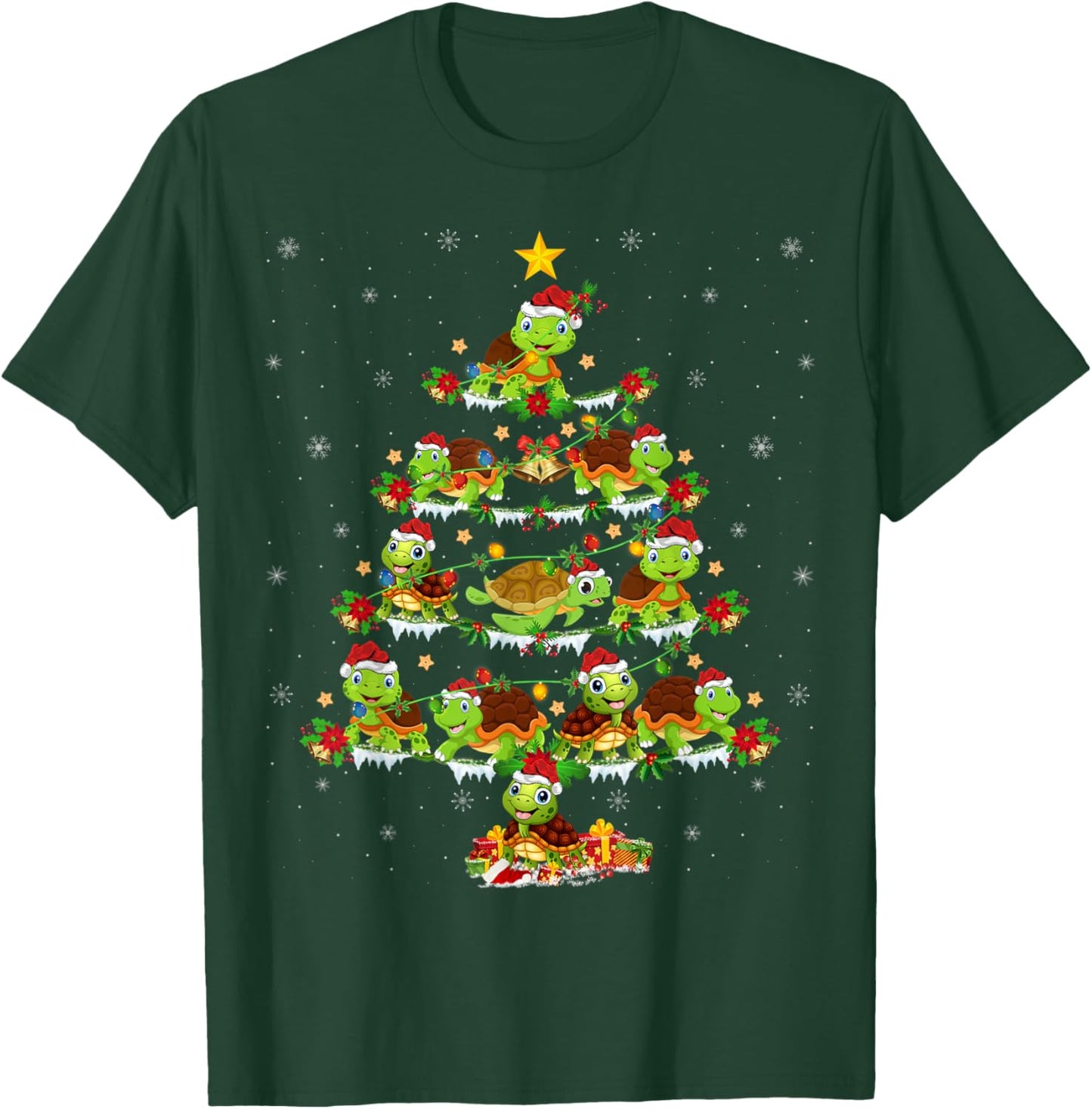 Turtle Lover Xmas Lights Turtle Christmas Tree T-Shirt - T-Shirt | Forest