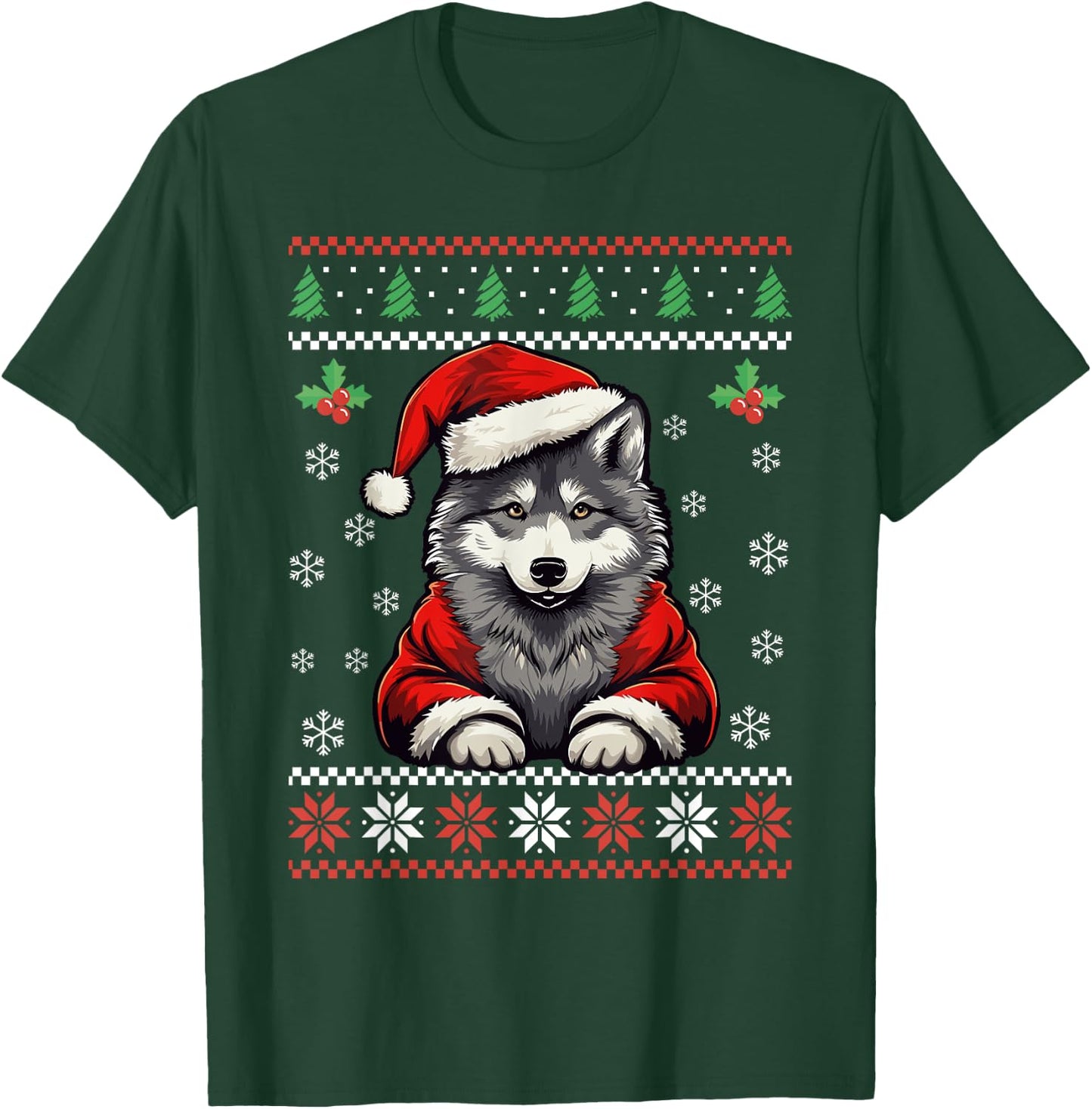 Wolf Ugly Christmas Sweater Wolves Xmas Adults Kids T-Shirt - T-Shirt | Forest