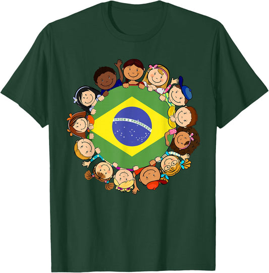 Brazil Flag Hispanic Heritage Month Brazilian Kids Boy Girl T-Shirt - T-Shirt | Forest