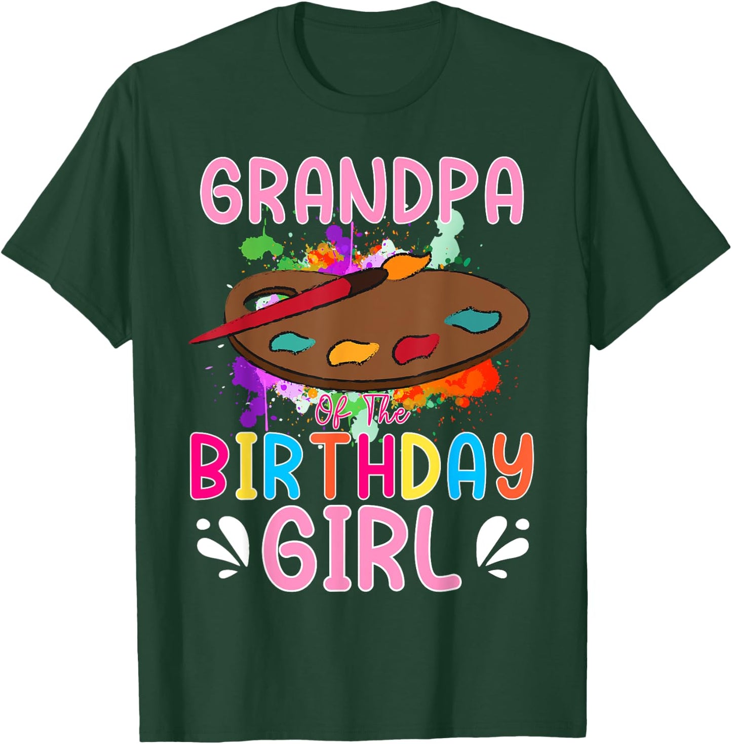 Grandpa of The Birthday Girl Kids Painting Art Paint Family T-Shirt - T-Shirt | Forest