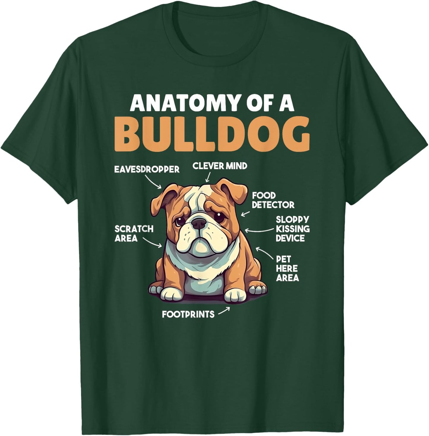 Cute Dogs Explanation Anatomy Of A Bulldog Men Women Girls Kids T-Shirt - T-Shirt | Forest