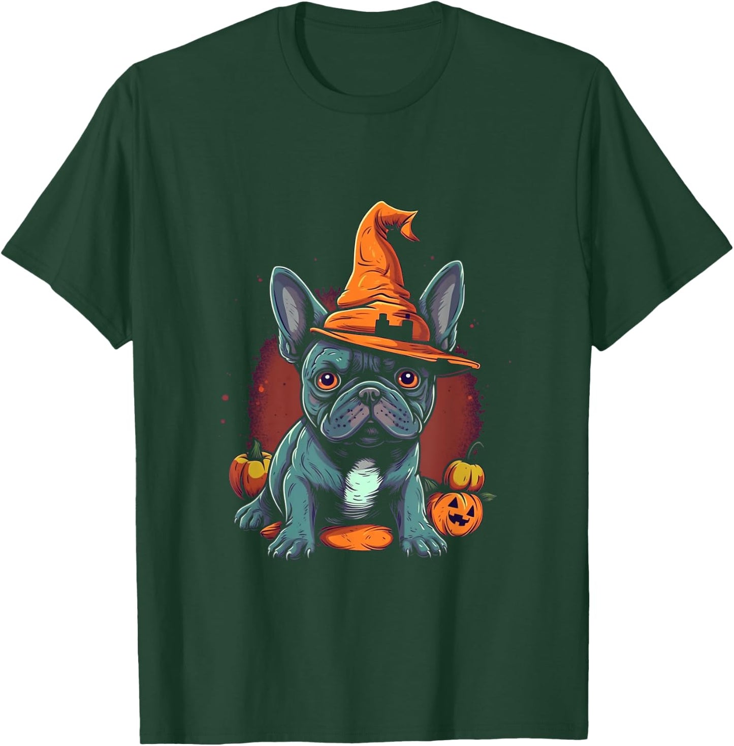 French Bulldog Witch Hat Halloween Costume Dog Lover Puppy Women Kids T-Shirt - T-Shirt | Forest
