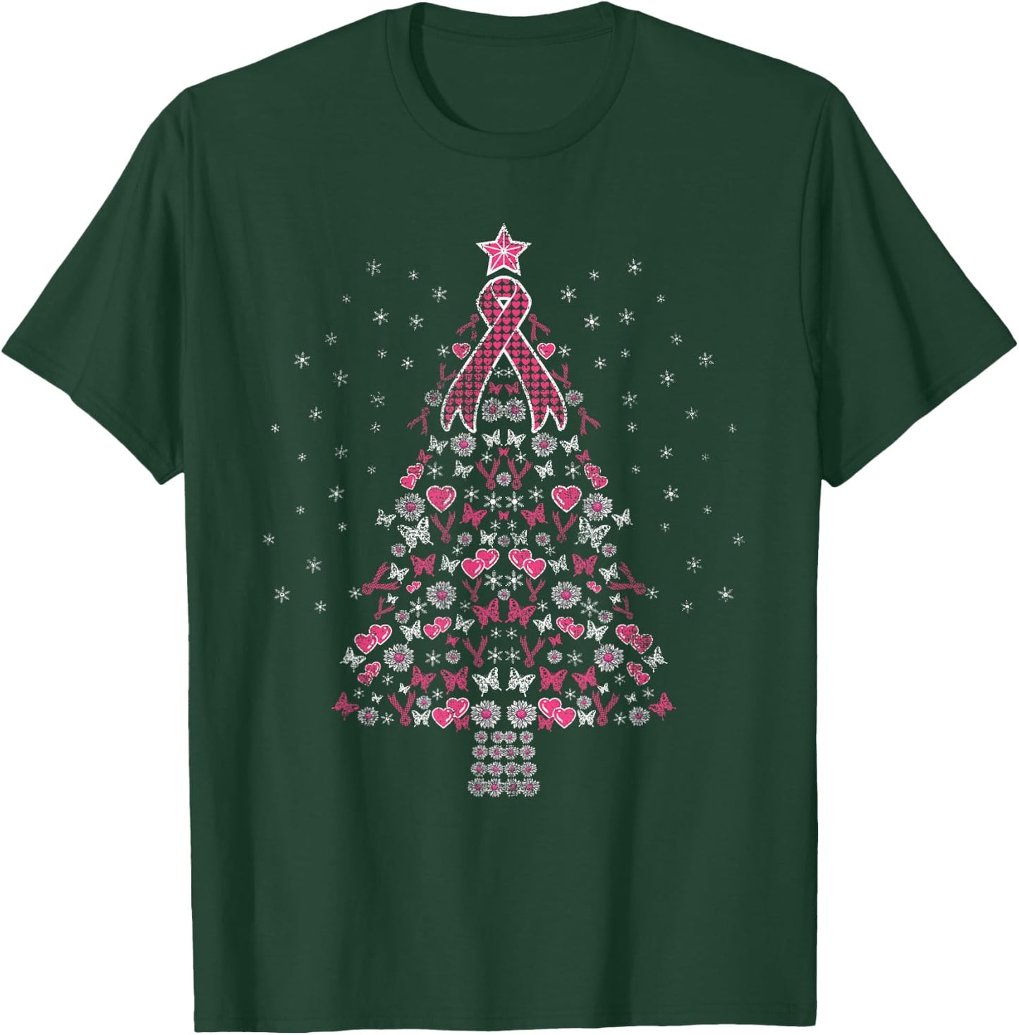 Breast Cancer Christmas Tree Breast Cancer Awareness T-Shirt - T-Shirt | Forest