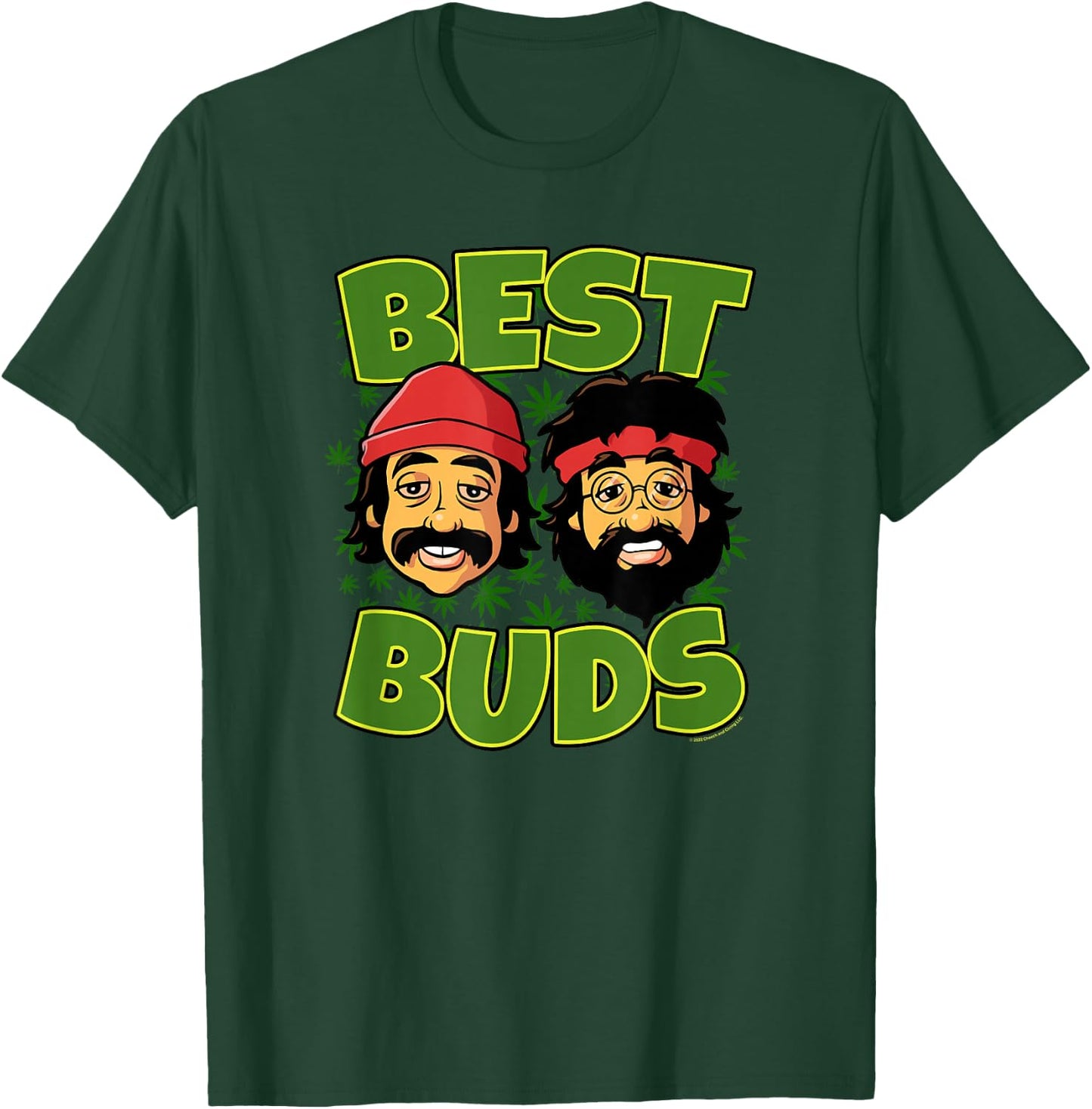 Cheech & Chong Best Buds Cartoon Heads Weed Background T-Shirt - T-Shirt | Forest