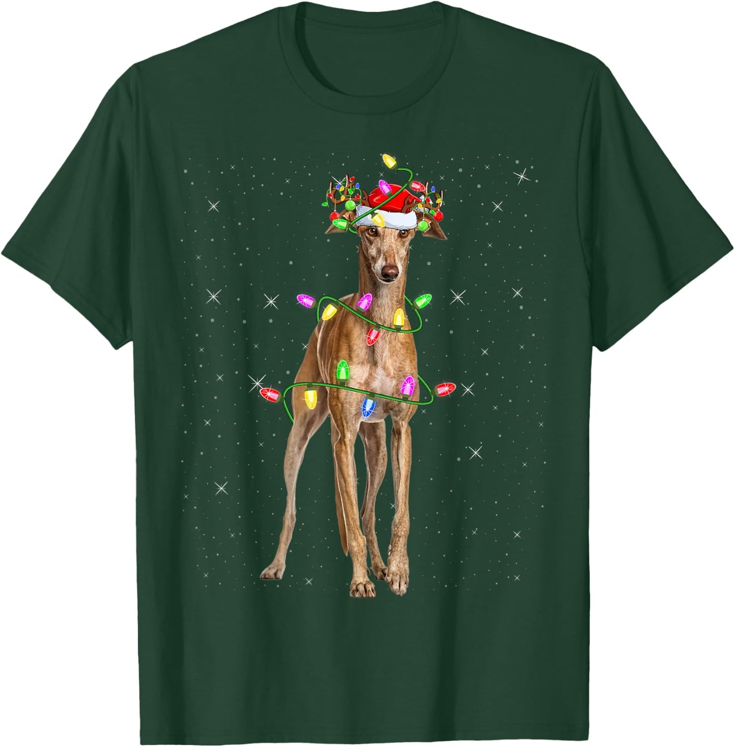 Greyhound Dog Lover Xmas Lighting Santa Greyhound Christmas Women Kids T-Shirt - T-Shirt | Forest