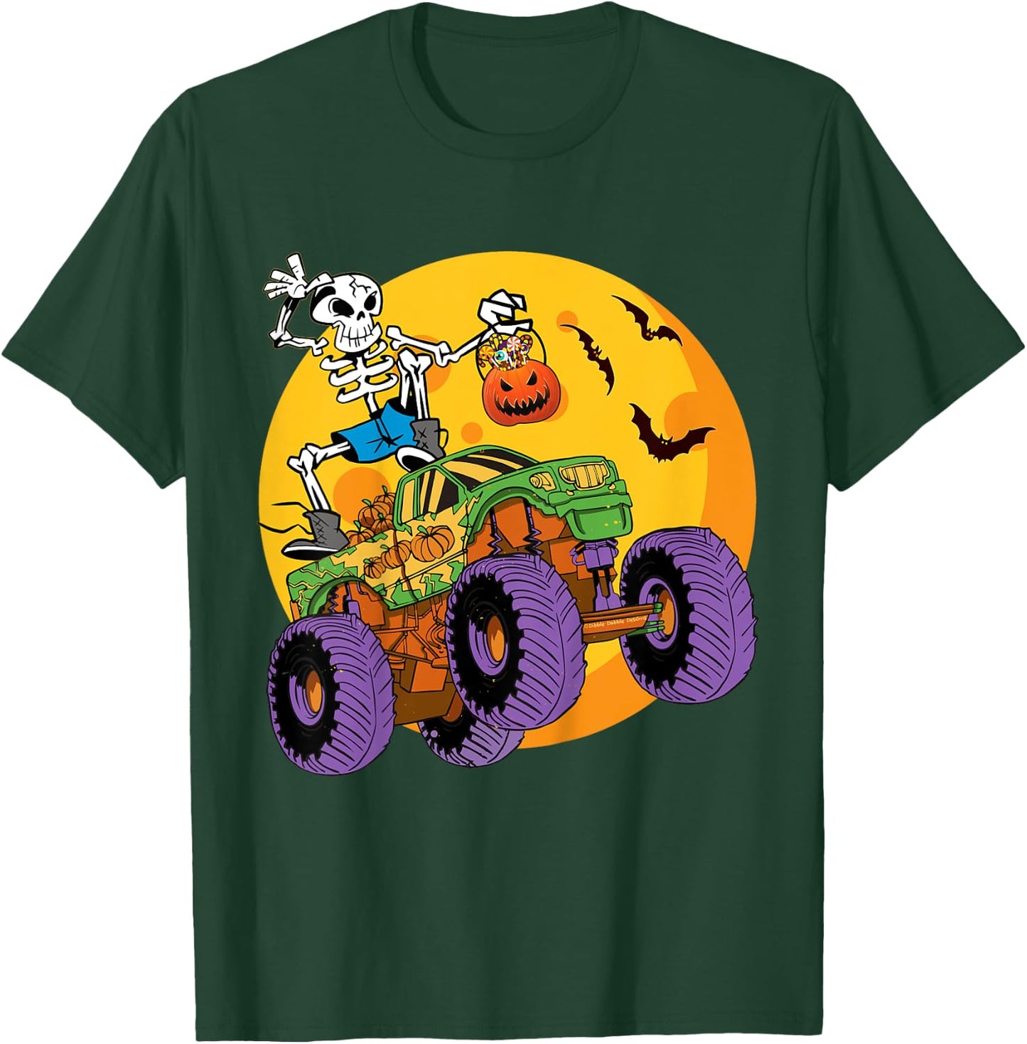 Kids Skeleton Monster Truck Trick Treat Halloween Monster Truck T-Shirt - T-Shirt | Forest