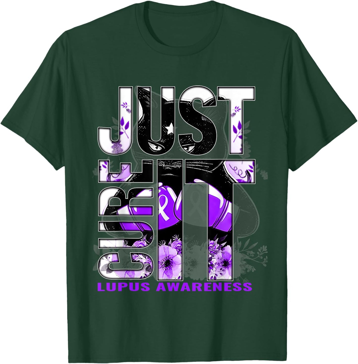 Just Cure It Lupus Awareness Purple Cat Men Women T-Shirt - T-Shirt | Forest