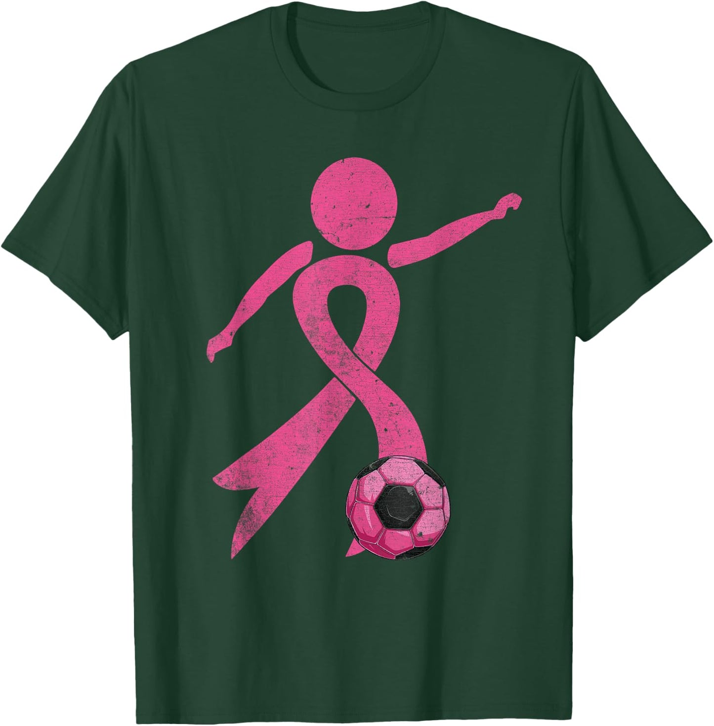 Retro Soccer Pink Ribbon Breast Cancer Awareness Sport T-Shirt - T-Shirt | Forest