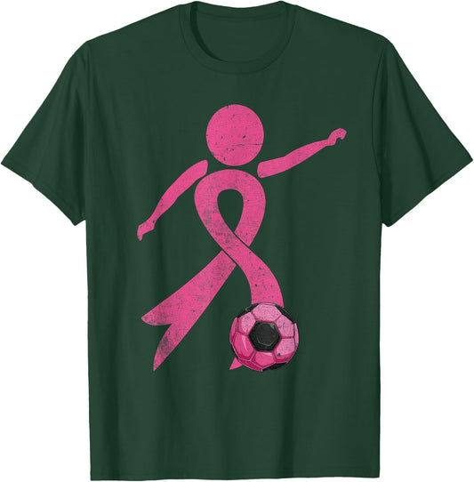 Retro Soccer Pink Ribbon Breast Cancer Awareness Sport T-Shirt - T-Shirt | Forest