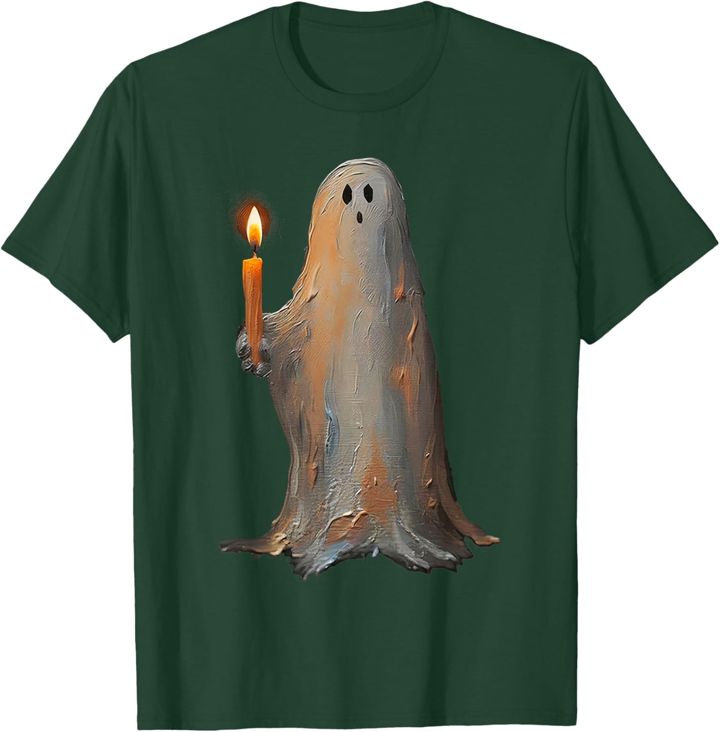Halloween Ghost Holding Candle Spooky T-Shirt - T-Shirt | Forest