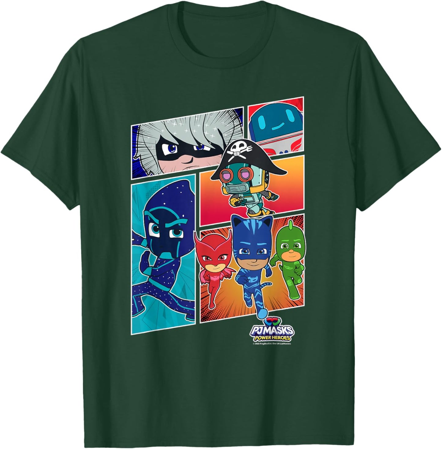PJ Masks Group Shot Comic Panels Epic Logo T-Shirt - T-Shirt | Forest