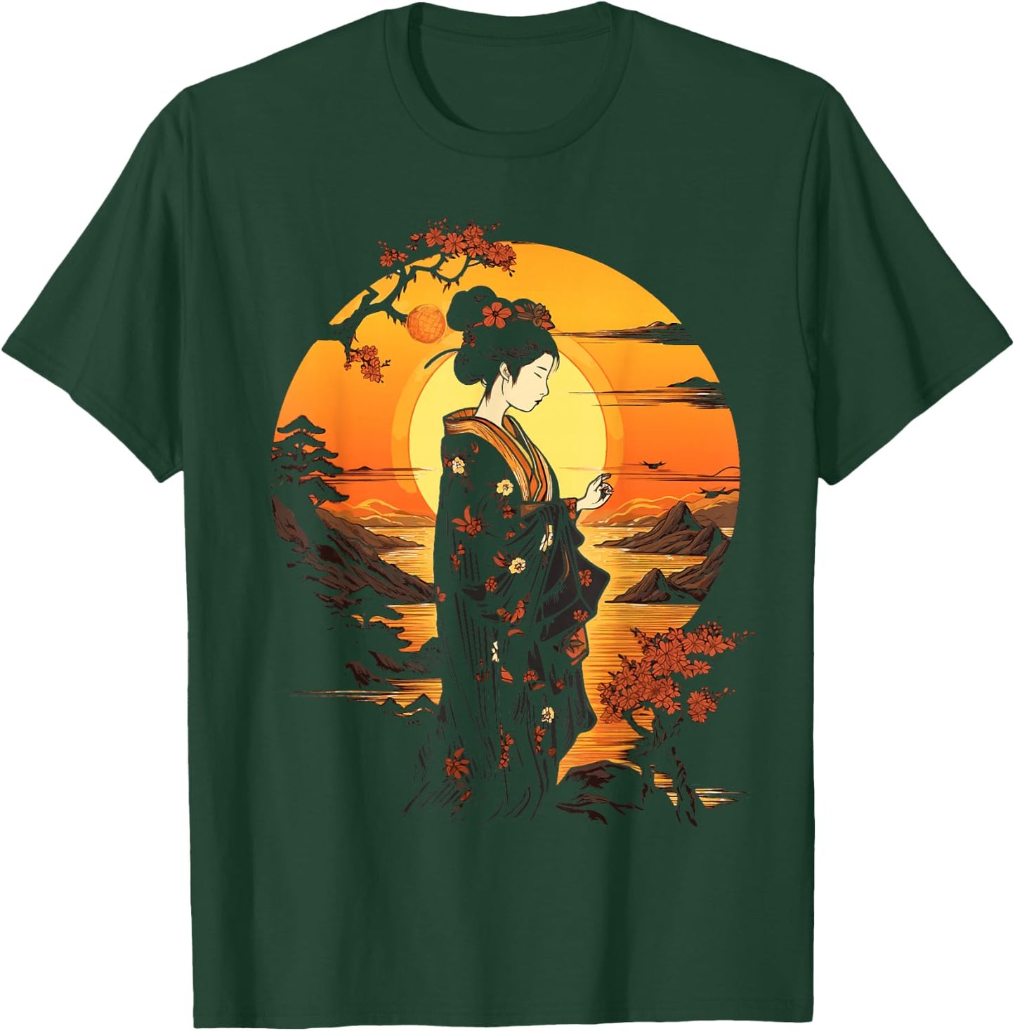 Japanese Geisha Zen Aesthetic Sakura Asian Art Beautiful T-Shirt - T-Shirt | Forest