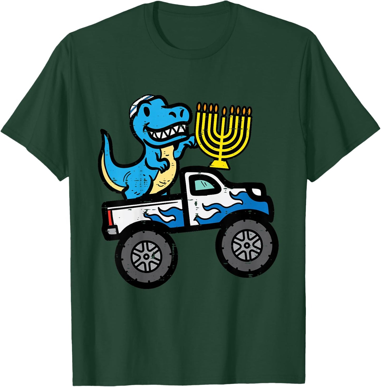 Kids Hannukah Dino On Monster Truck Chanukah Boys Toddler Youth T-Shirt - T-Shirt | Forest