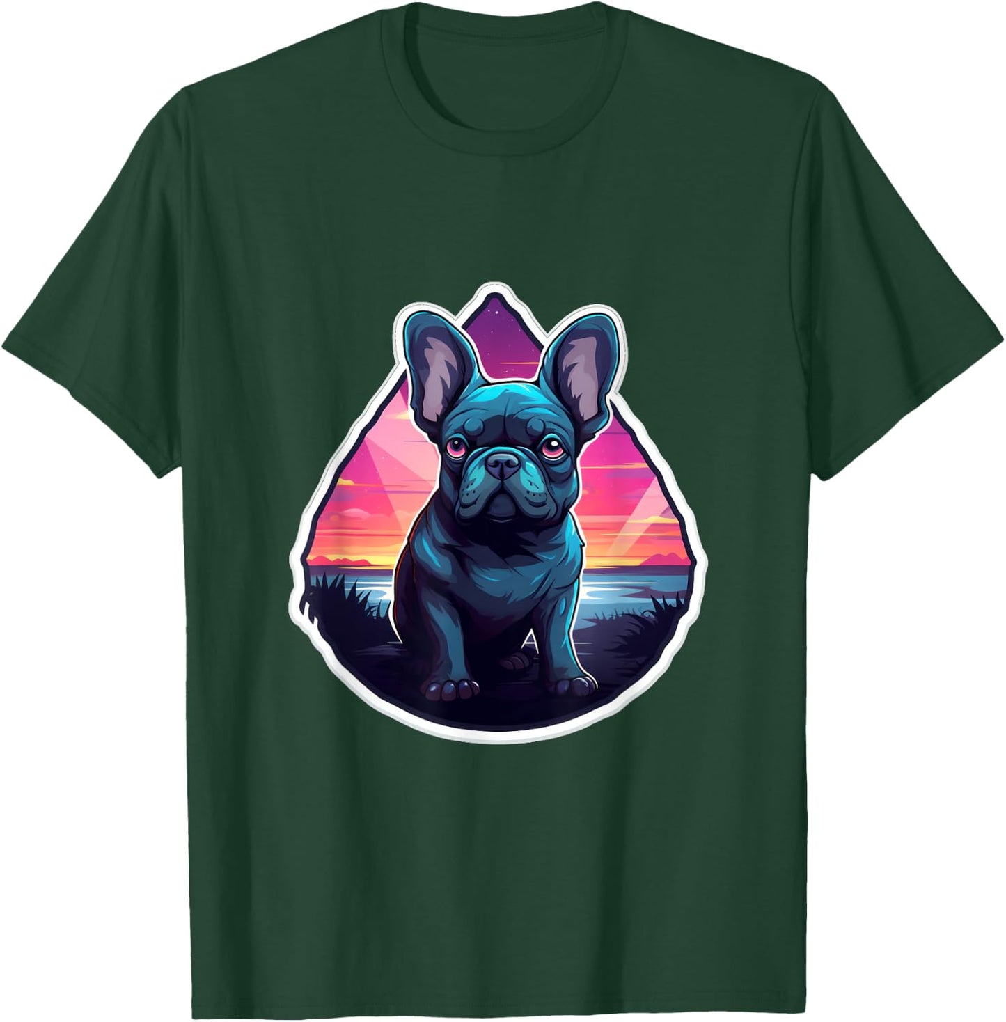 French Bulldog Tropical Summer Sunset 80's Retro Party Dog Men Women Kids T-Shirt - T-Shirt | Forest
