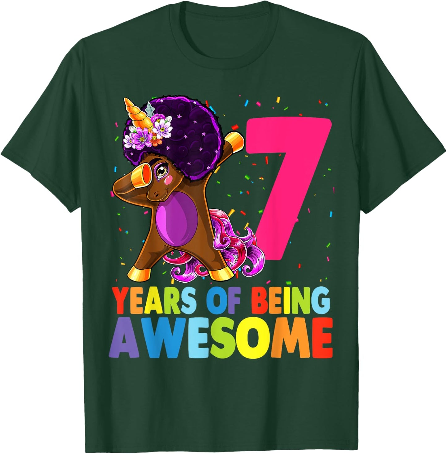 7th Birthday Dabbing Unicorn Afro Party Gift 7 Years Old T-Shirt - T-Shirt | Forest