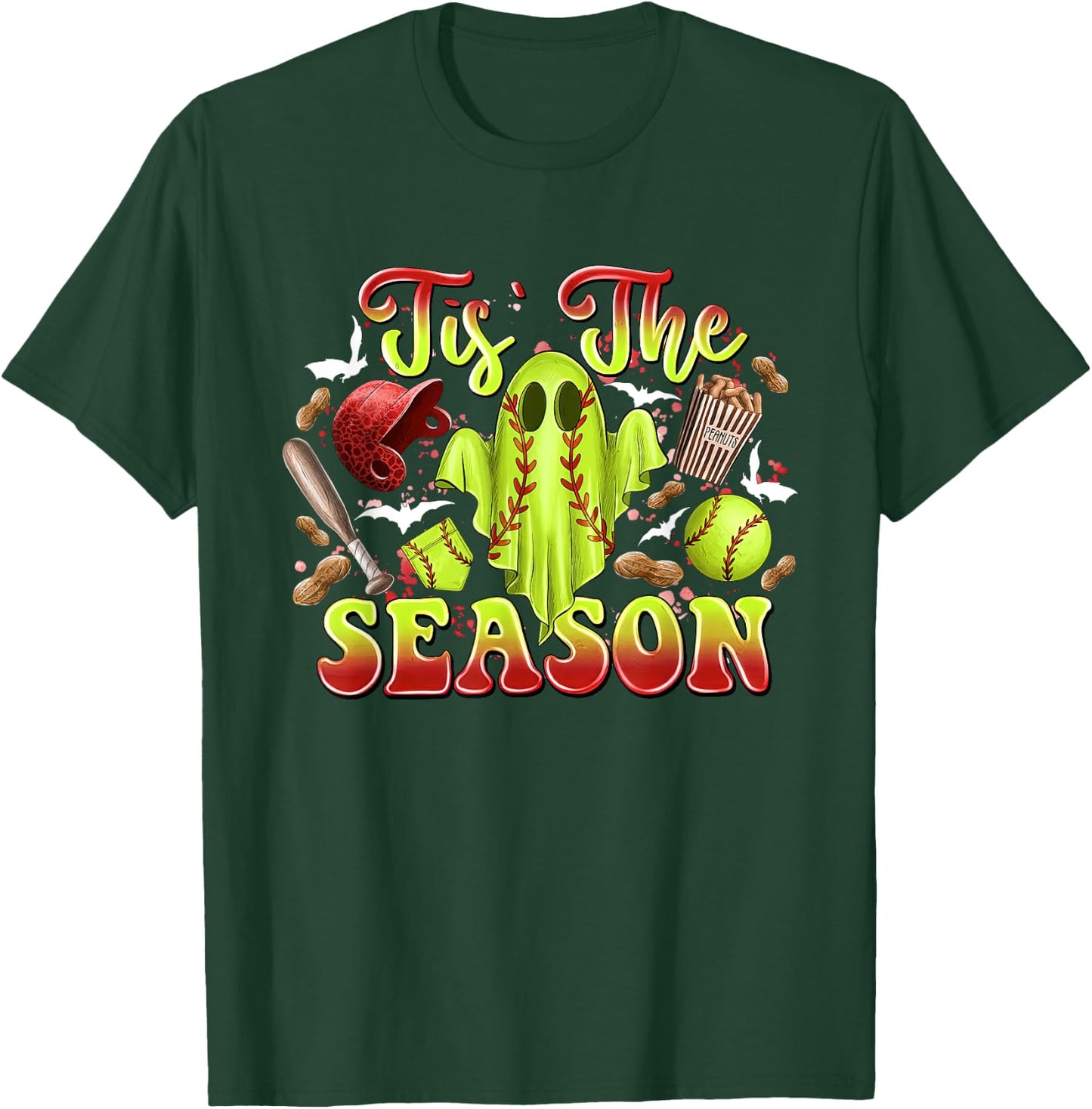 Spooky Softball Ghost Costume Funny Halloween Tis The Season T-Shirt - T-Shirt | Forest