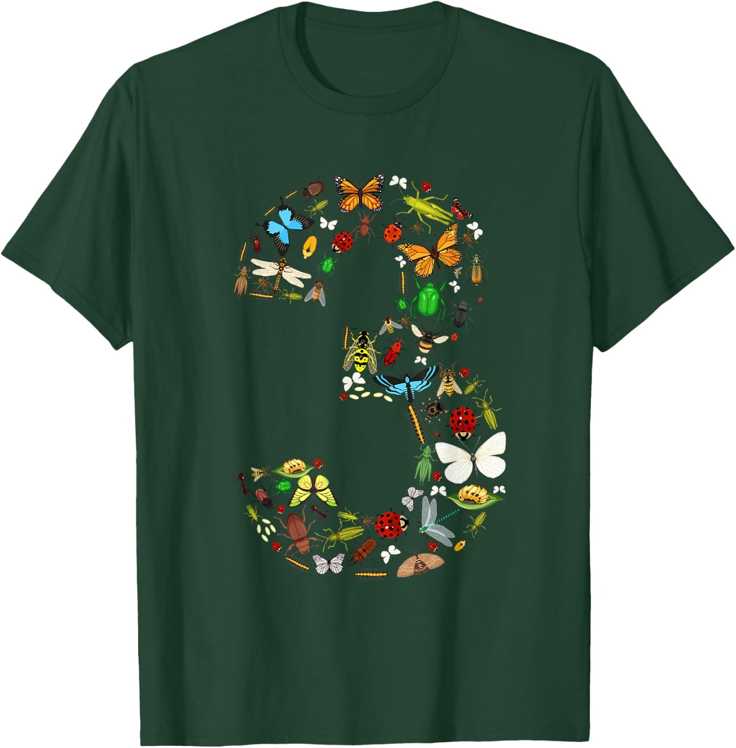 3 Years Old Three Bug 3rd Birthday Bugs Insects Boy Girl T-Shirt - T-Shirt | Forest