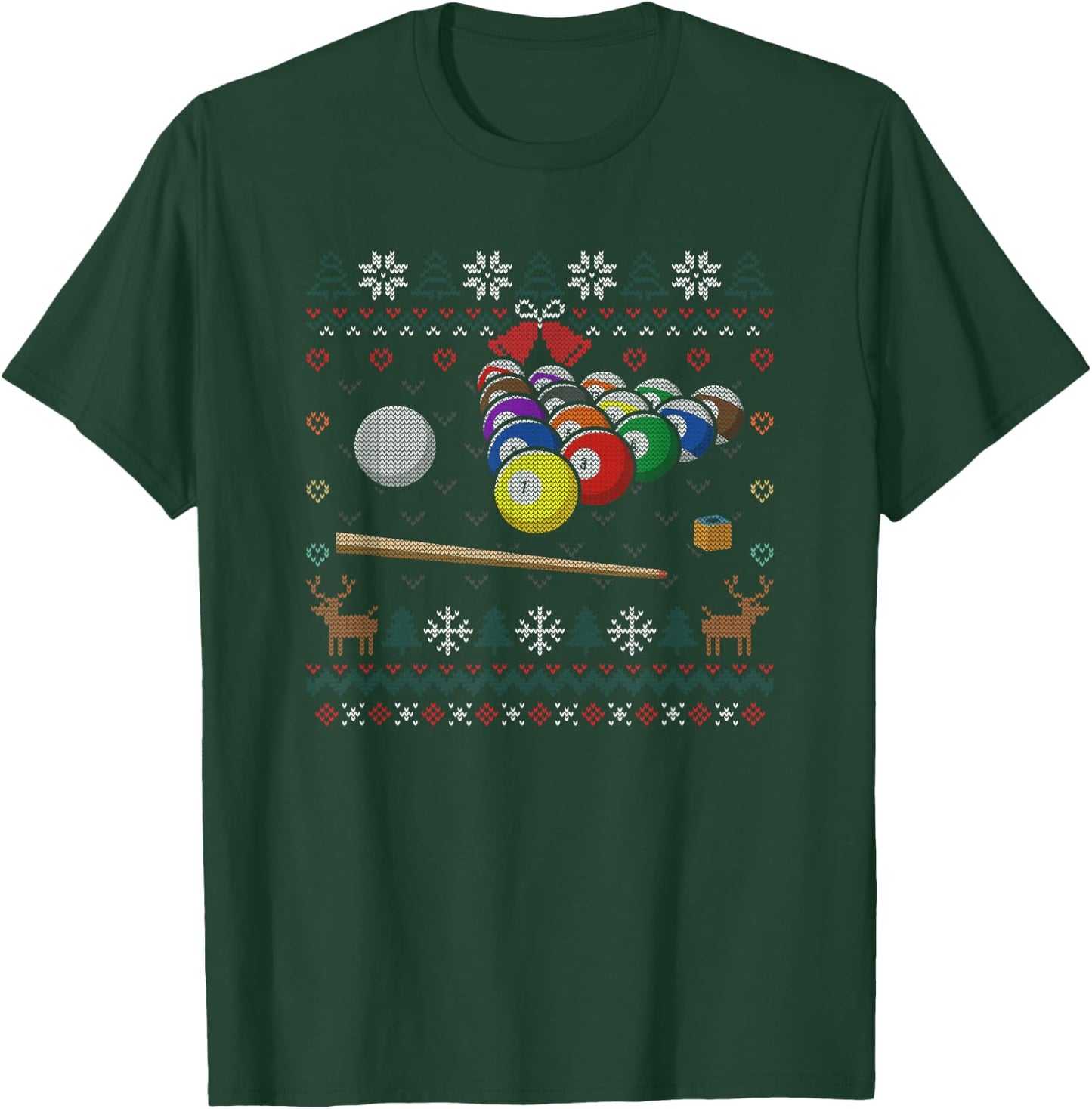 Pool Billiard Ugly Christmas Sweater Snooker Player 8 Ball T-Shirt - T-Shirt | Forest