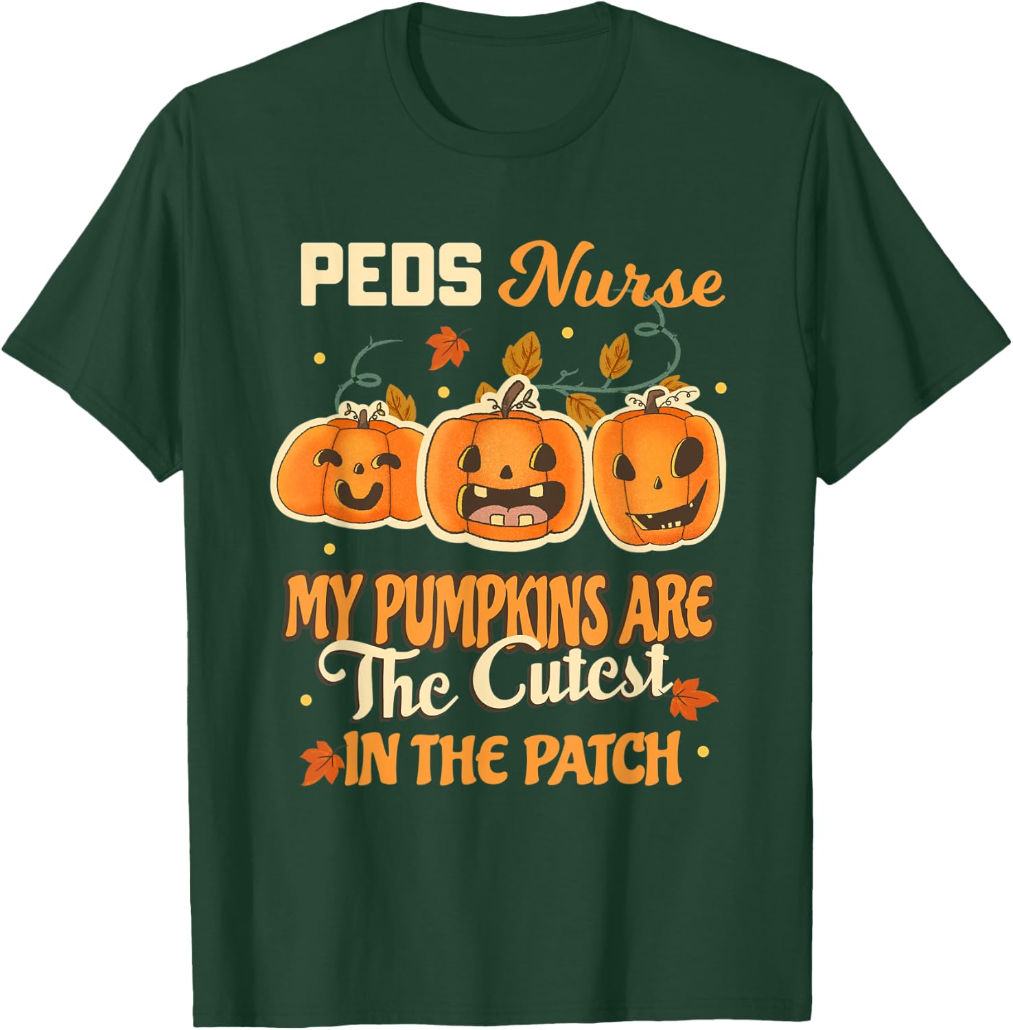 PEDS Nurse Cute Pumpkins Funny Pediatric Nurses Halloween T-Shirt - T-Shirt | Forest