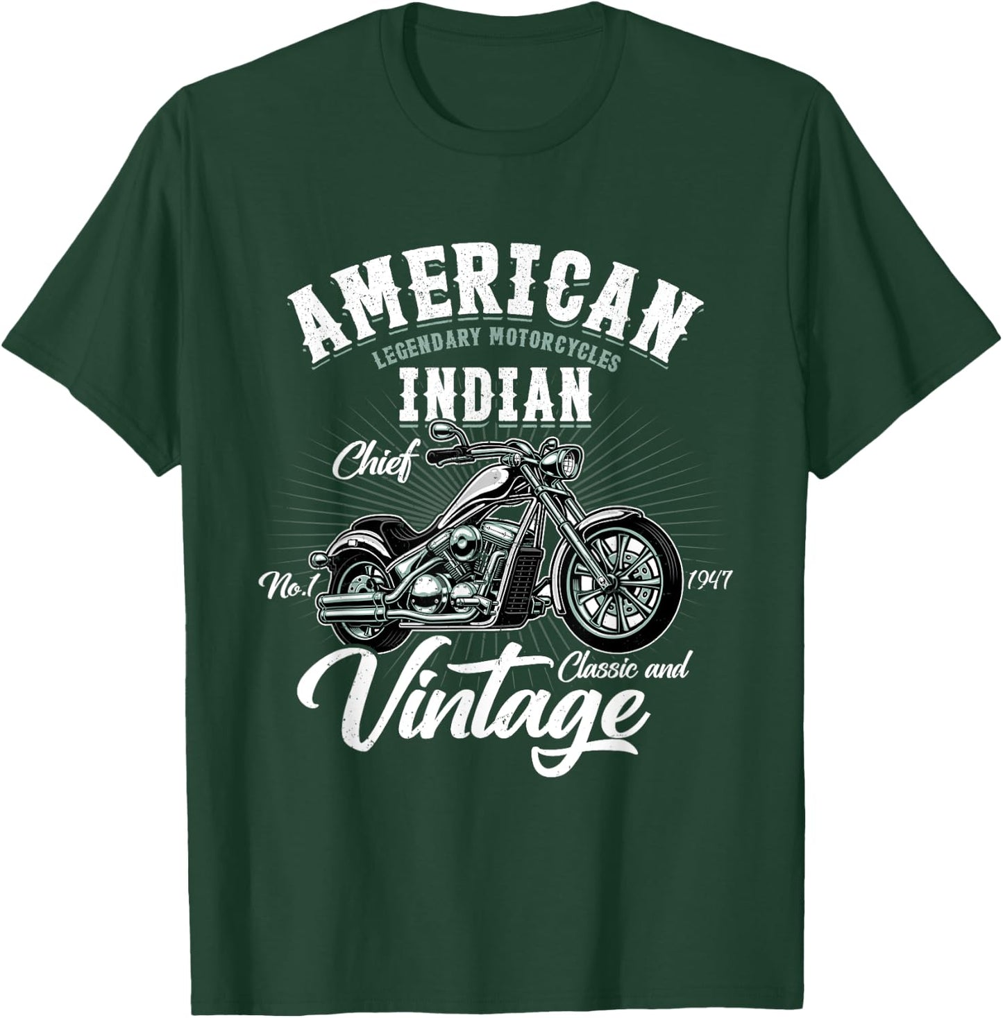 Vintage Retro Old Biker American Motorcycle Indian Motocross T-Shirt - T-Shirt | Forest