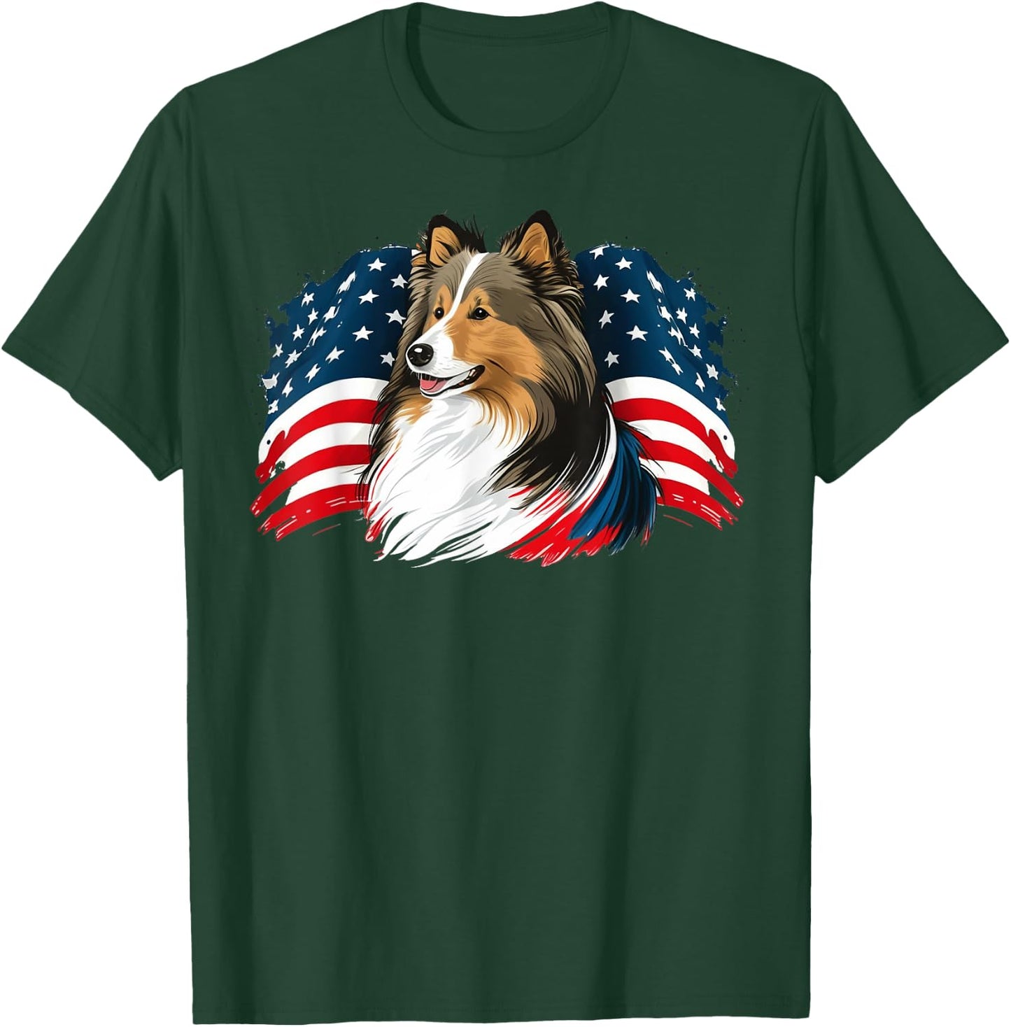 USA 4th Of July Sheltie Patriotic American Shetland Sheepdog Women Kids Men T-Shirt - T-Shirt | Forest