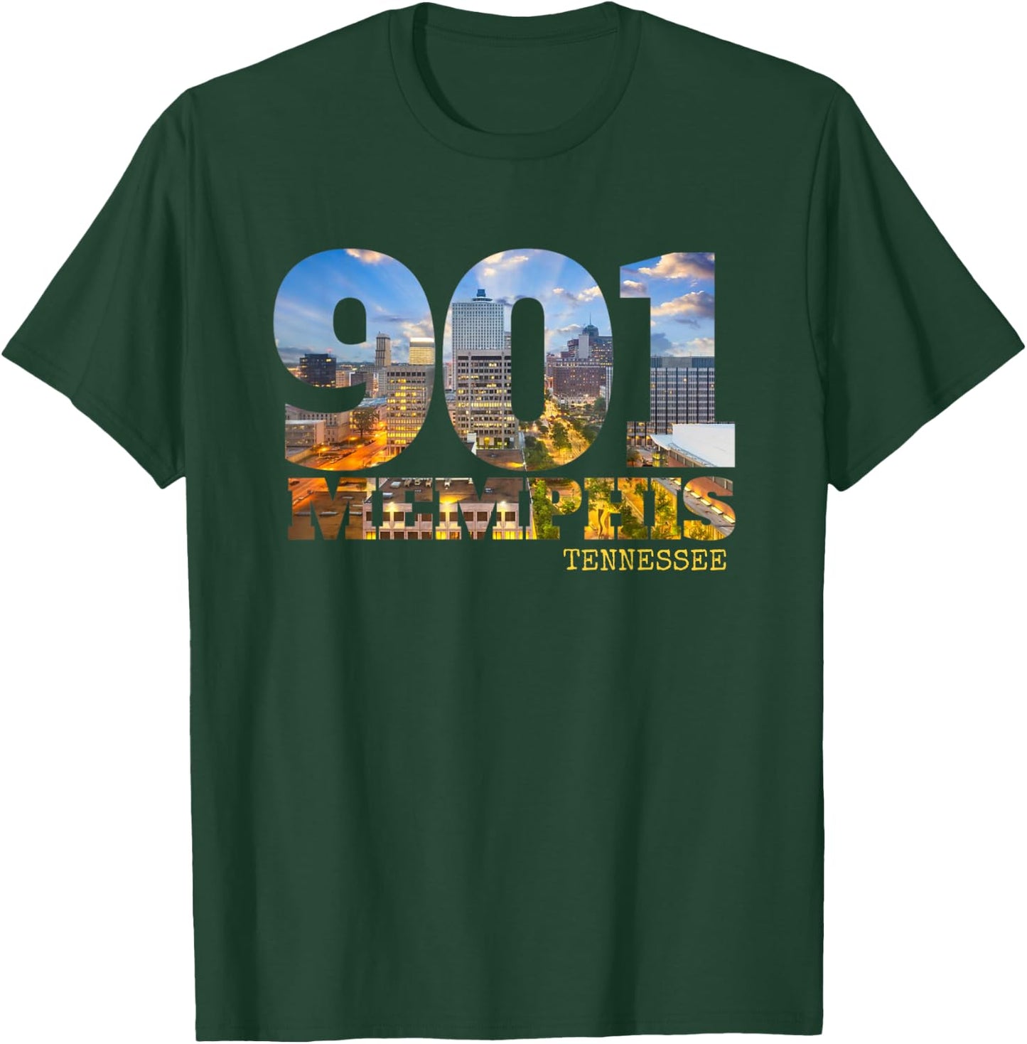 Area Code 901 Memphis Tennessee Skyline Art Tennesseean Town T-Shirt - T-Shirt | Forest