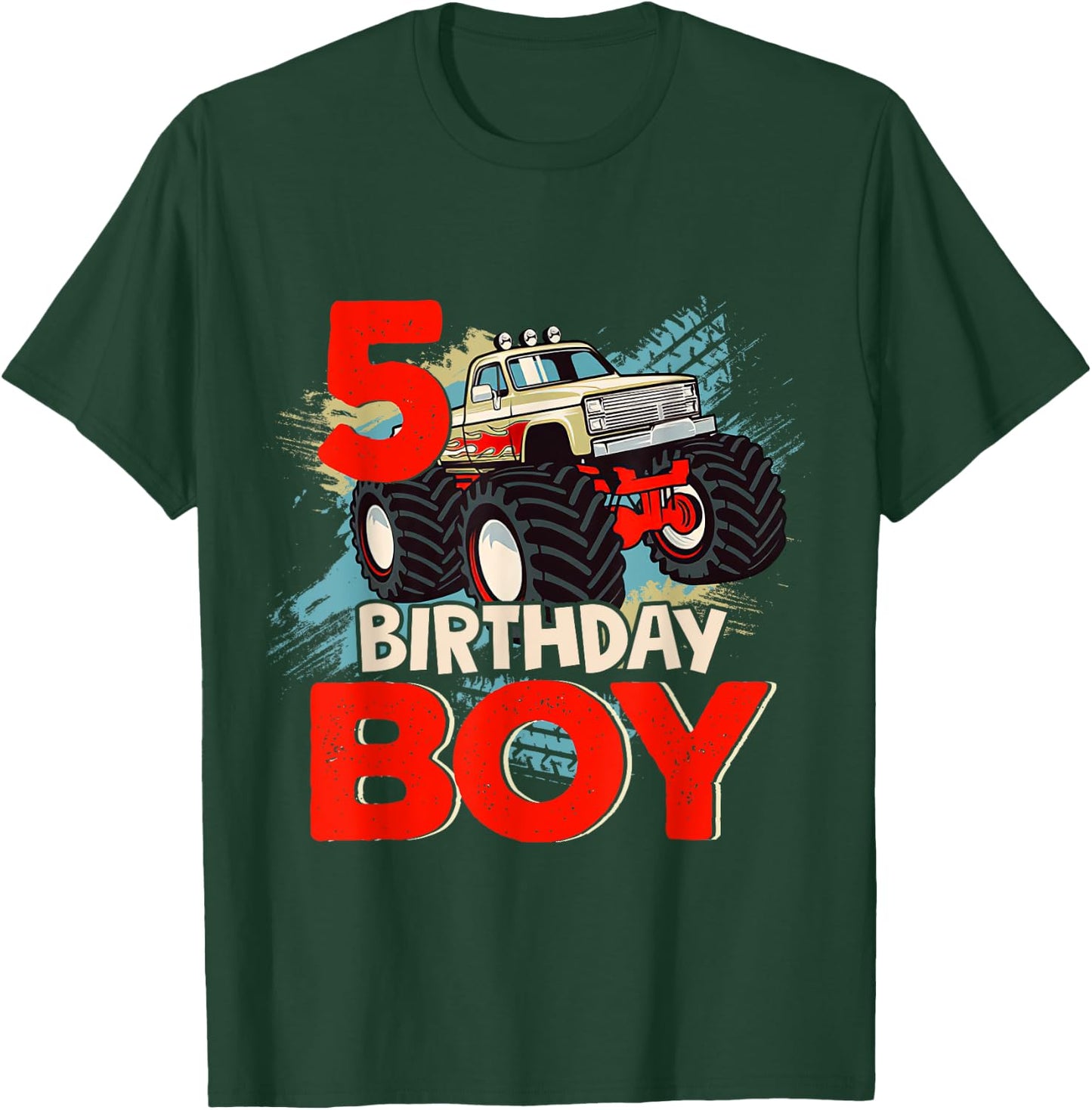 5 Year Old 5th Birthday Boy Monster Truck Car T-Shirt - T-Shirt | Forest