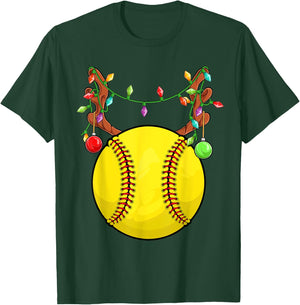 Softball Ball Reindeer Antler Christmas Ornament Pajama Teen T-Shirt - T-Shirt | Forest