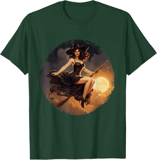 Vintage Pin Up Witch Witchy Woman Halloween Pinup Girl T-Shirt - T-Shirt | Forest
