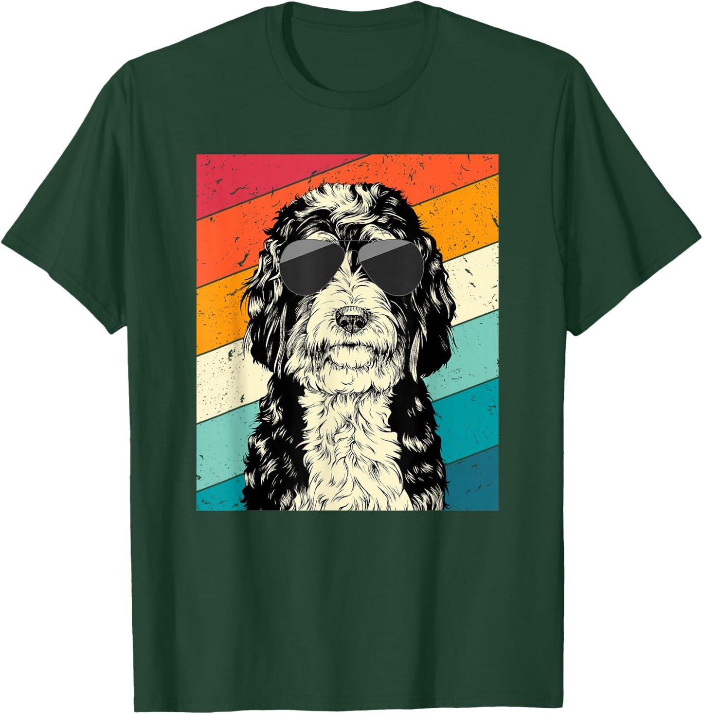 Retro Vintage Bernedoodle with Sunglasses Dog Lovers Small T-Shirt - T-Shirt | Forest