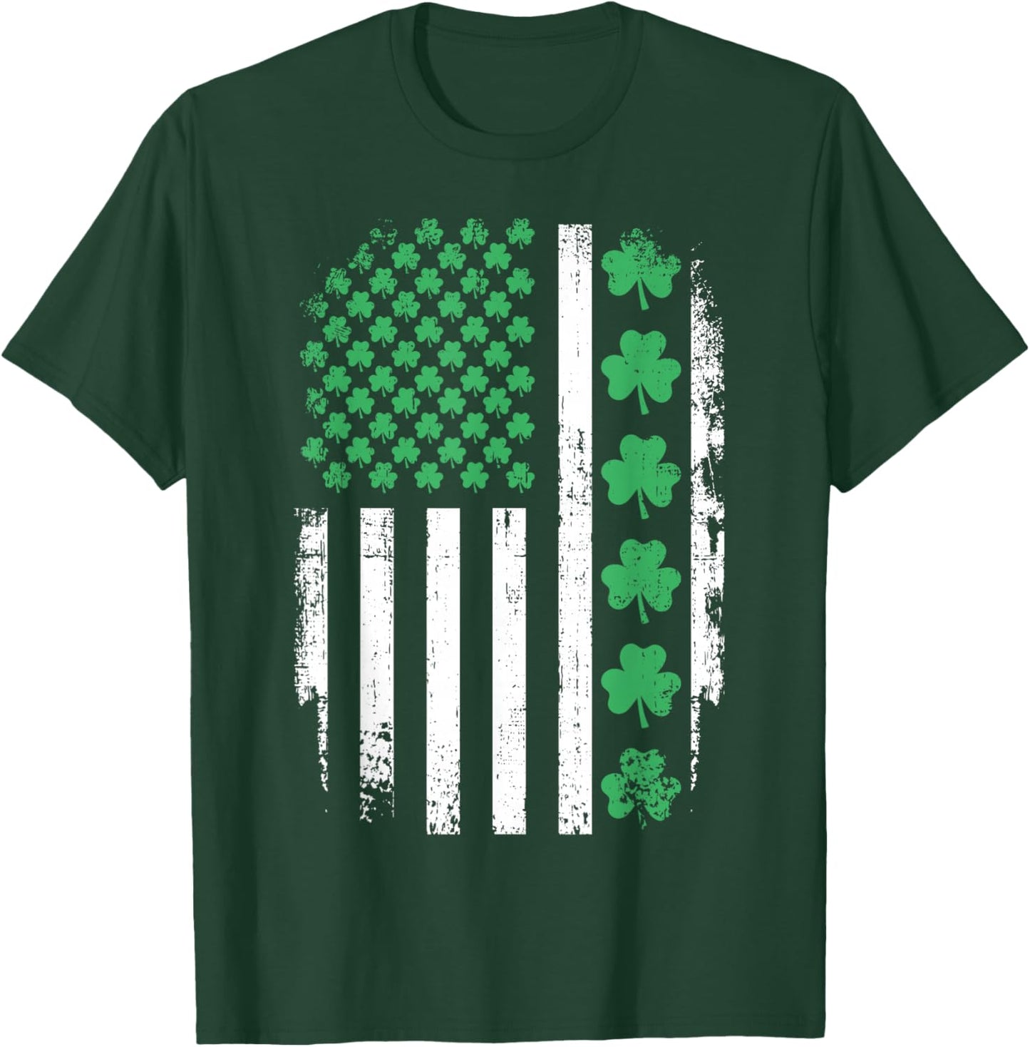US American Flag with Shamrocks for St Patricks Day T-Shirt - T-Shirt | Forest