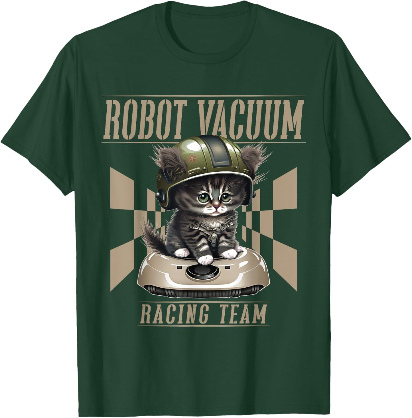 Cat And Robot Vacuum Cleaner Cat Dad Men Women Kids T-Shirt - T-Shirt | Forest
