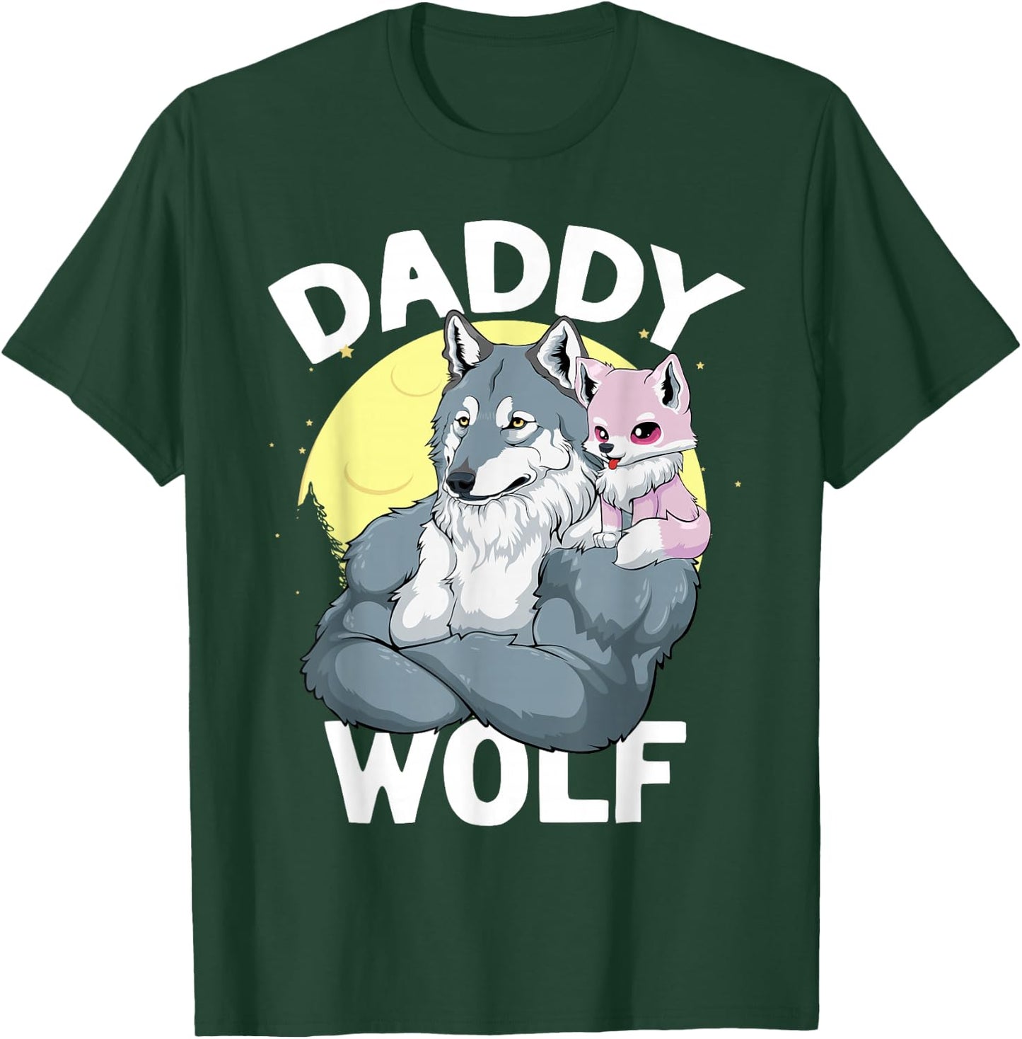Daddy Wolf with Wolf Dad and Girl Wolf on Fathers Day T-Shirt - T-Shirt | Forest
