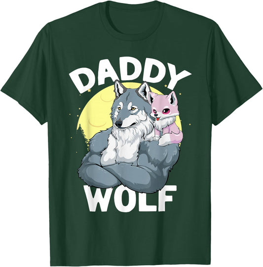 Daddy Wolf with Wolf Dad and Girl Wolf on Fathers Day T-Shirt - T-Shirt | Forest