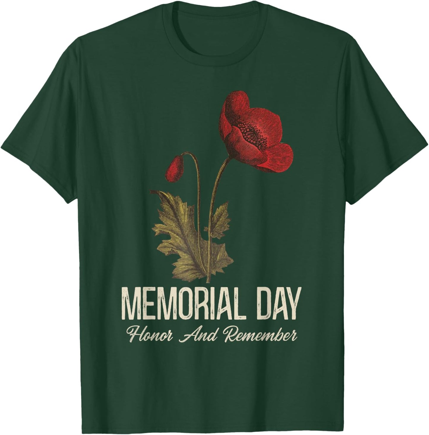 Veterans Day Lest We Forget Red Poppy Flower USA Memorial T-Shirt - T-Shirt | Forest