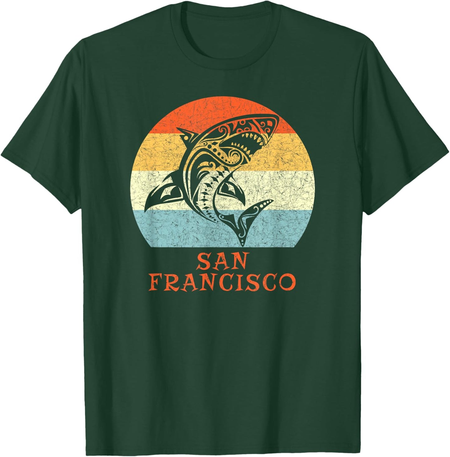 San Francisco, California Vintage Retro Tribal Shark T-Shirt - T-Shirt | Forest