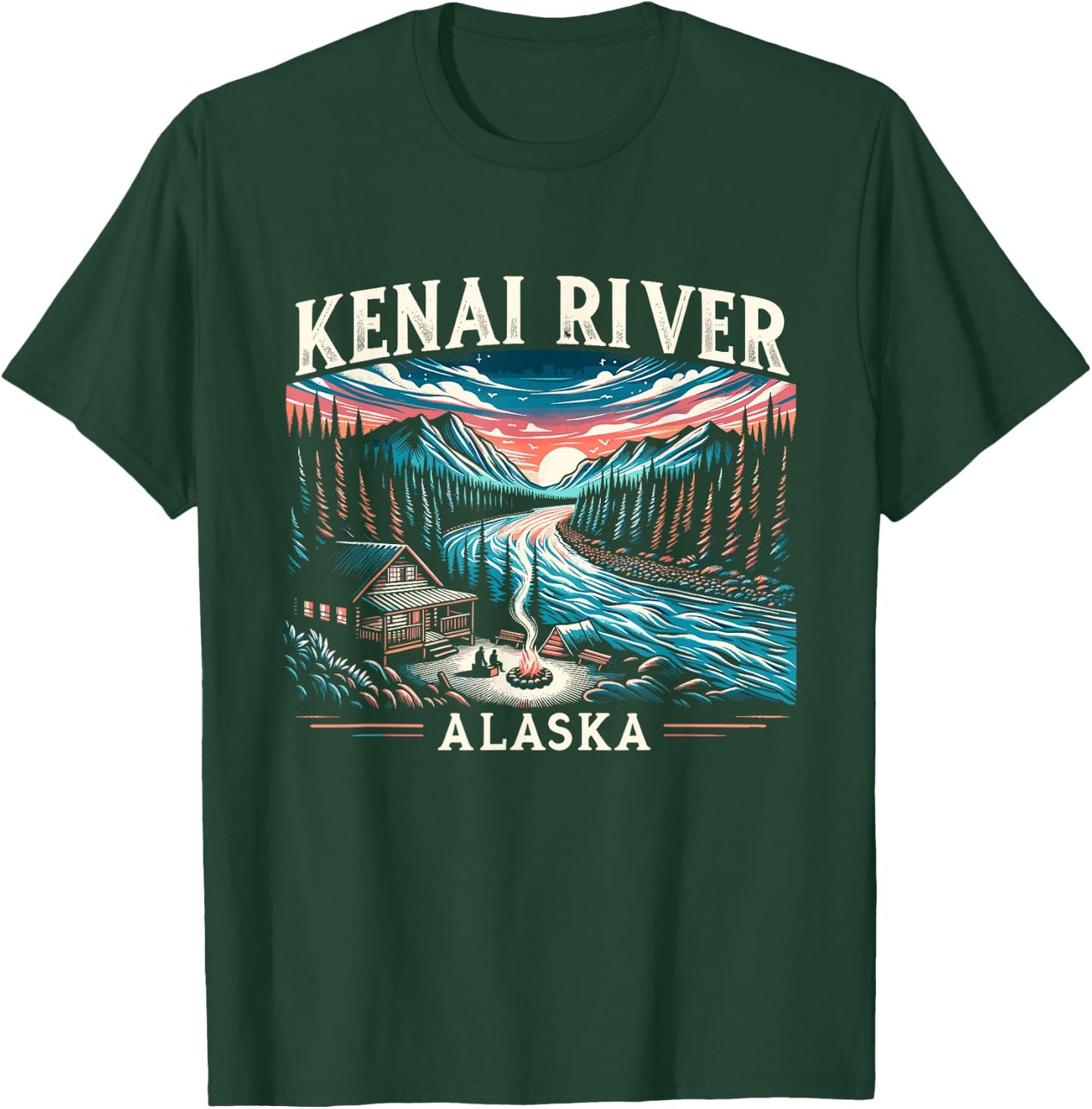 Kenai River Alaska AK Salmon Fishing Camping Hiking Retro T-Shirt - T-Shirt | Forest