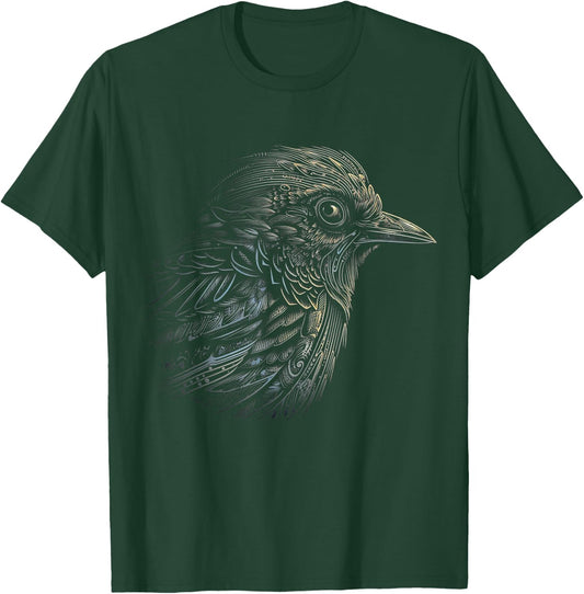 Bird Portrait Artwork | Animal Motif Bird T-Shirt - T-Shirt | Forest