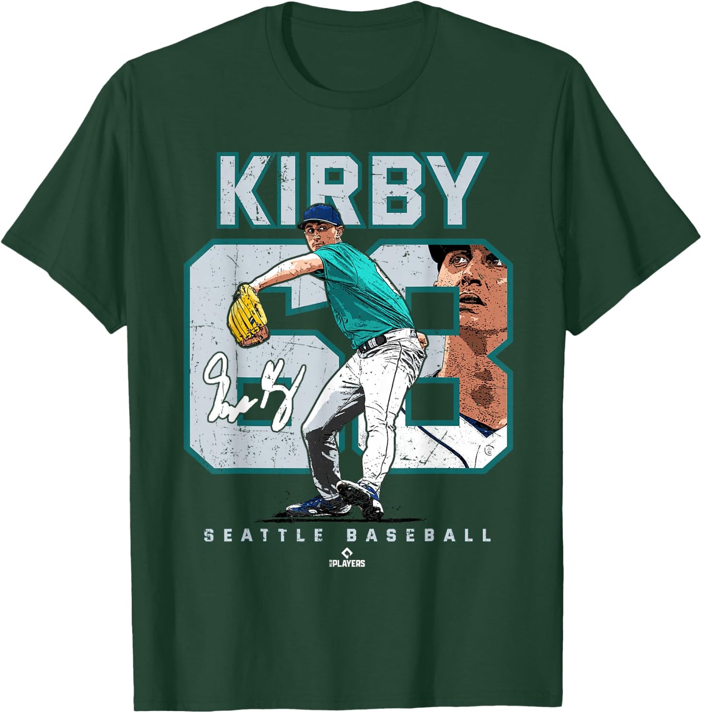Number and Portrait George Kirby Seattle MLBPA T-Shirt - T-Shirt | Forest