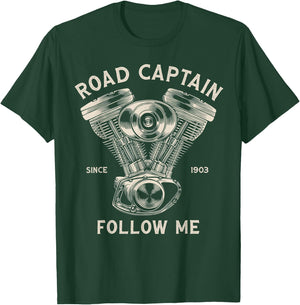 Road Captain Follow Me Motorcycle Club Leader Front Print T-Shirt - T-Shirt | Forest