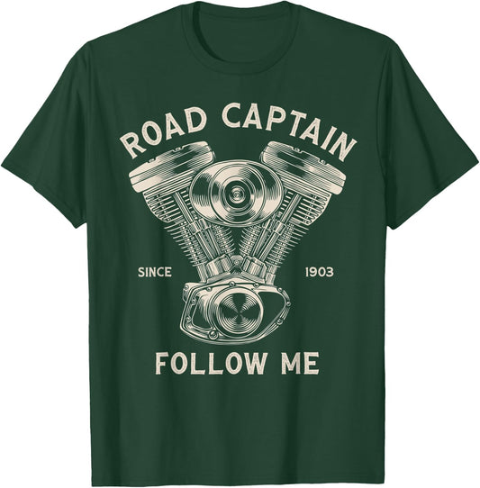 Road Captain Follow Me Motorcycle Club Leader Front Print T-Shirt - T-Shirt | Forest