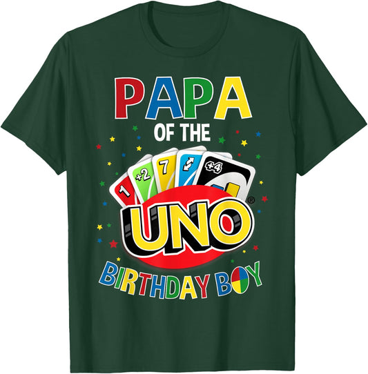 Papa of The Birthday Boy Uno Game B-Day Family Party T-Shirt - T-Shirt | Forest