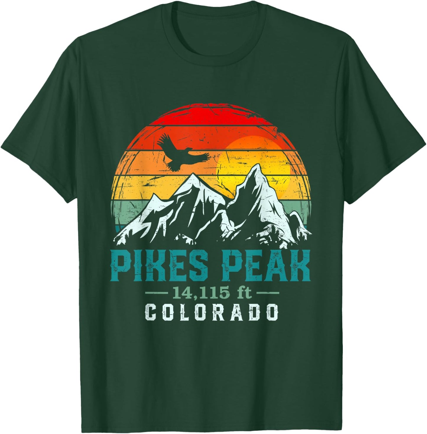 Distressed Pikes Peak Mountain Colorado Retro Hiking Travel T-Shirt - T-Shirt | Forest