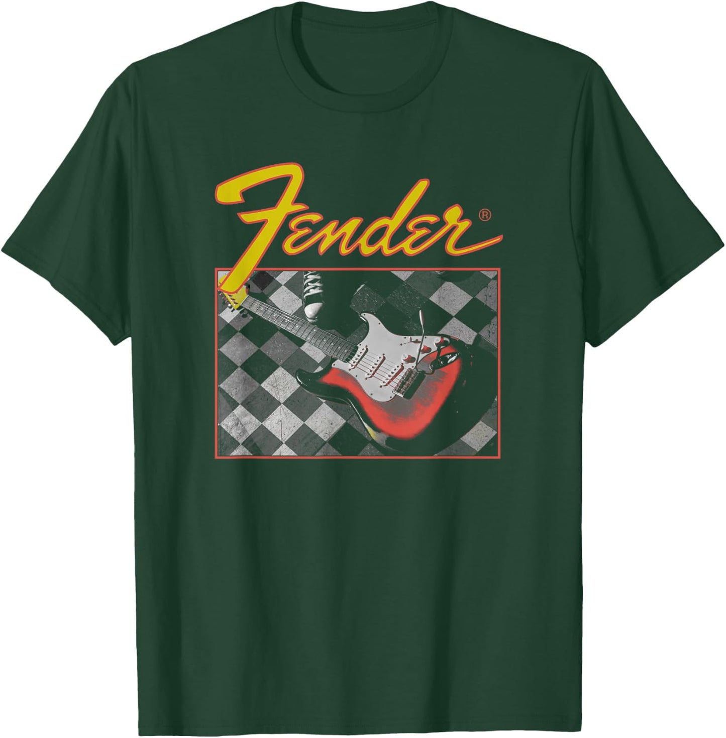 Fender Retro Vintage Guitar Checkered T-Shirt - T-Shirt | Forest