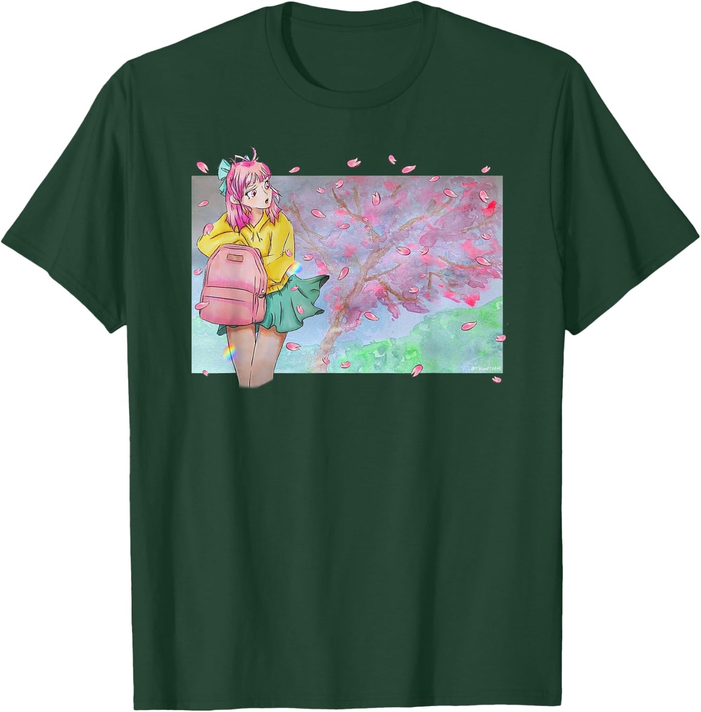 Sakura Watercolor Anime Manga Kawaii Pastel Goth Aesthetic T-Shirt - T-Shirt | Forest