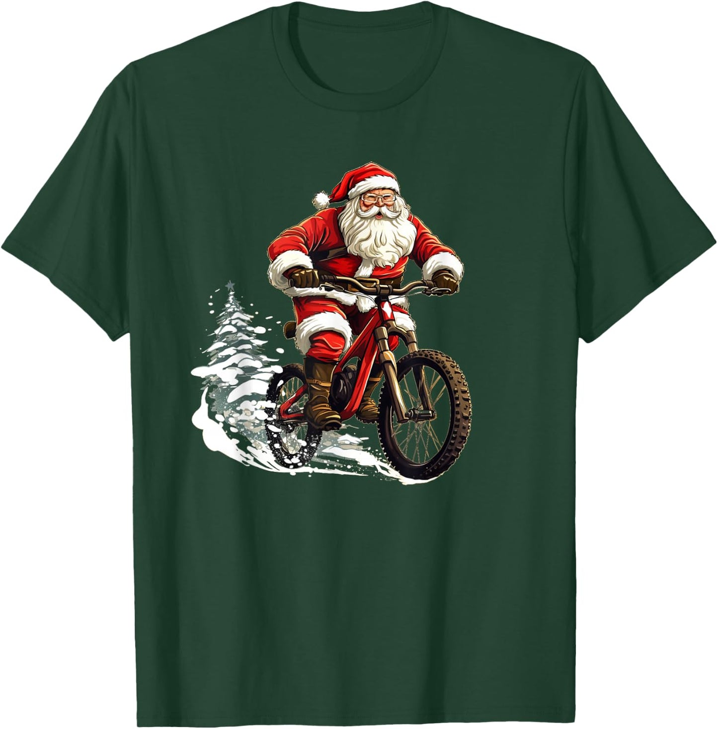 Funny Bike Stunts with Santa Claus for Boys and Girls T-Shirt - T-Shirt | Forest