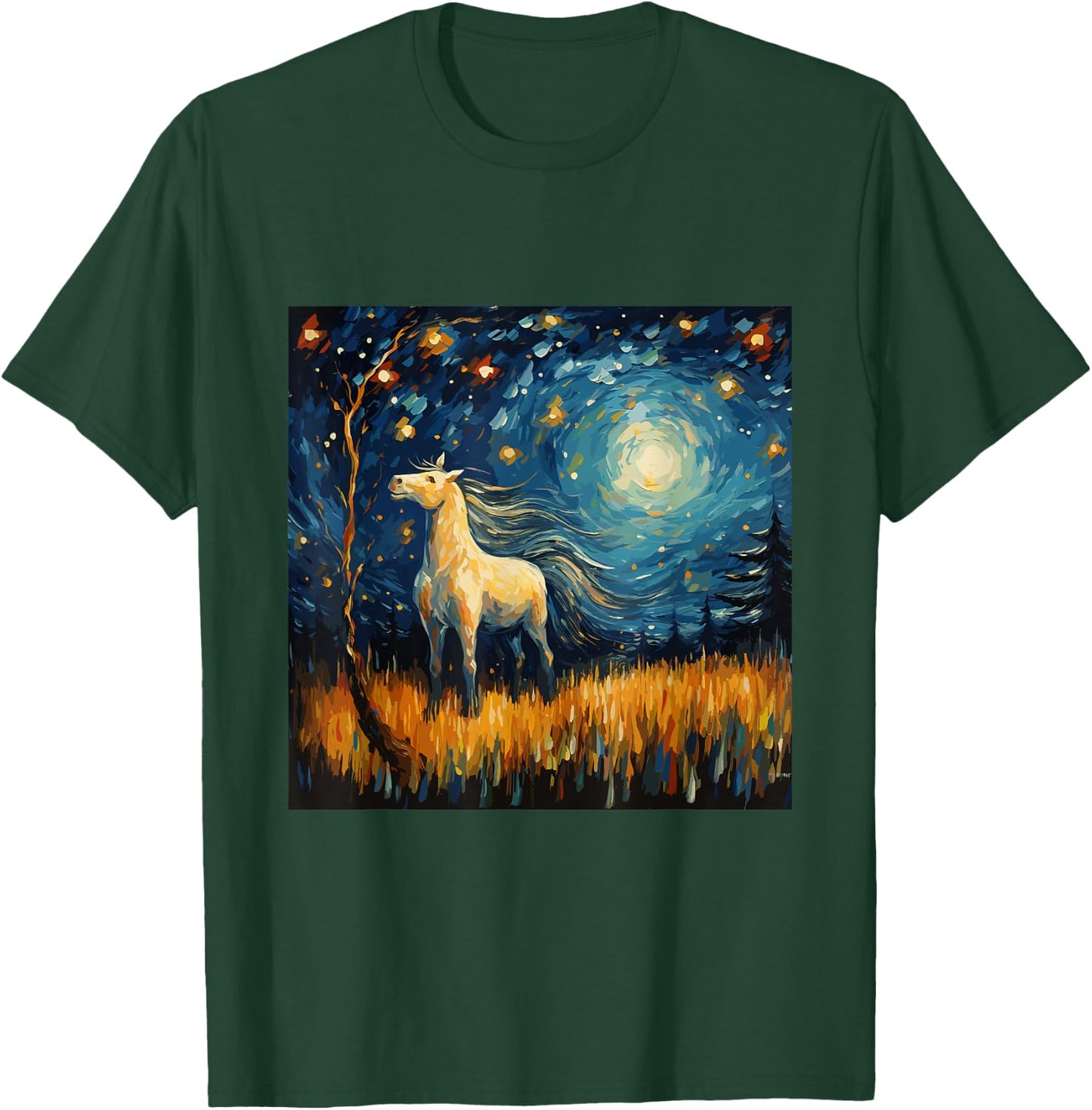 Horse in Starry Night Van Gogh inspired Art for Horses Lover T-Shirt - T-Shirt | Forest