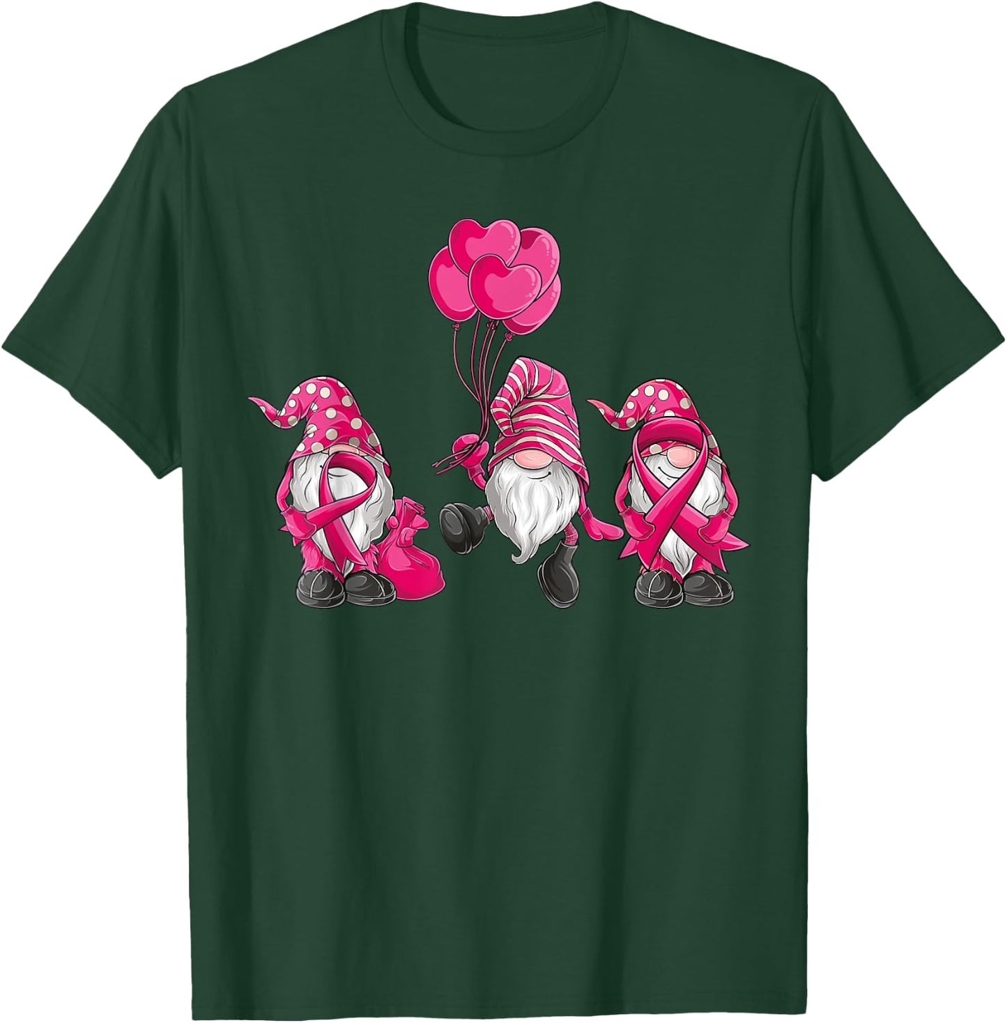 gnomes Breast Cancer Awareness Pink Ribbon women girls T-Shirt - T-Shirt | Forest