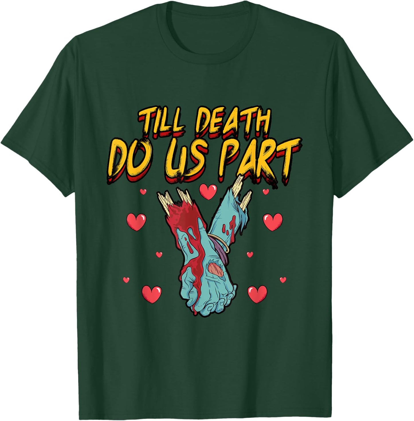 Funny Till Death Do Us Part Bride Groom Zombie Wedding T-Shirt - T-Shirt | Forest